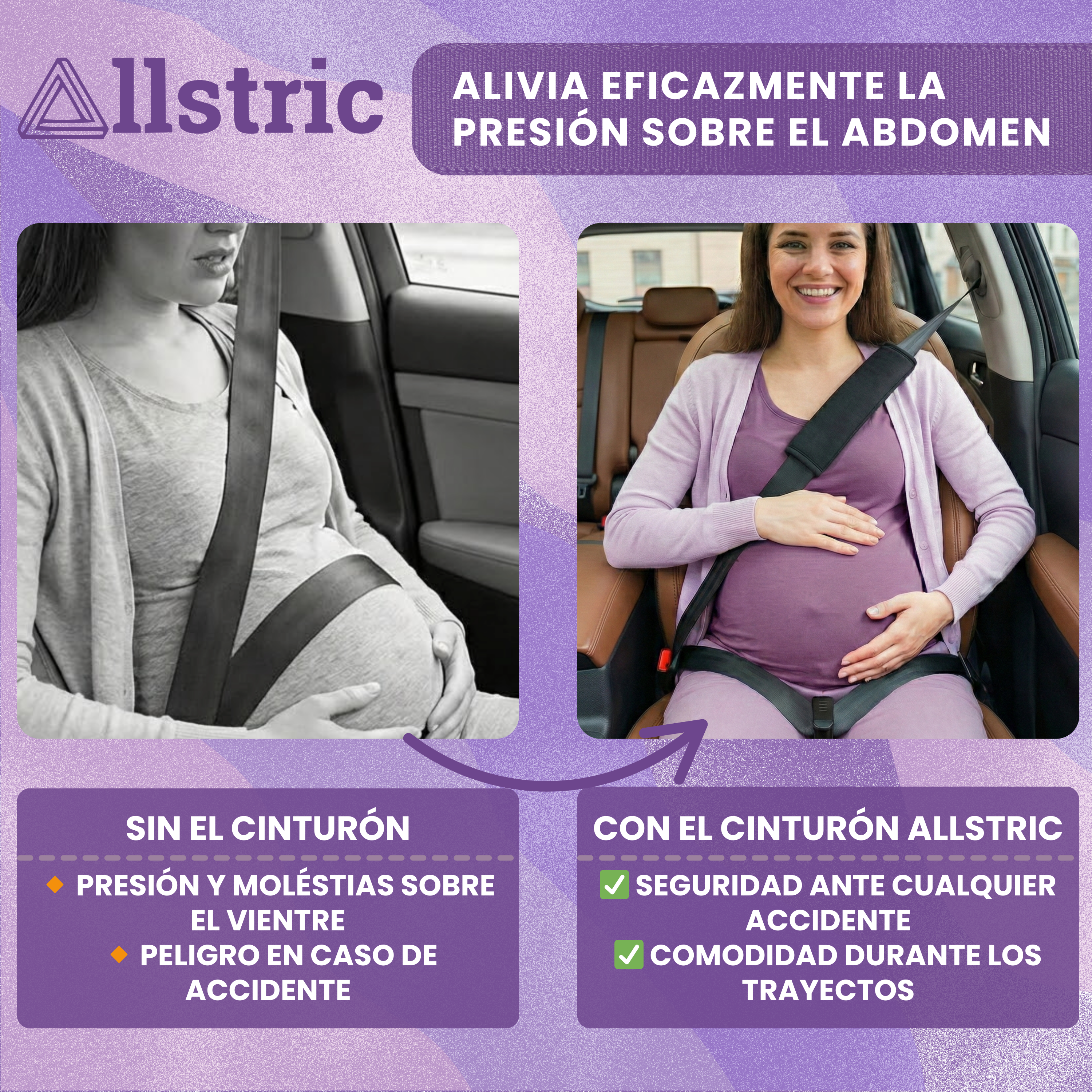 Allstric® Pack Cinturon Embarazada Coche Homologado