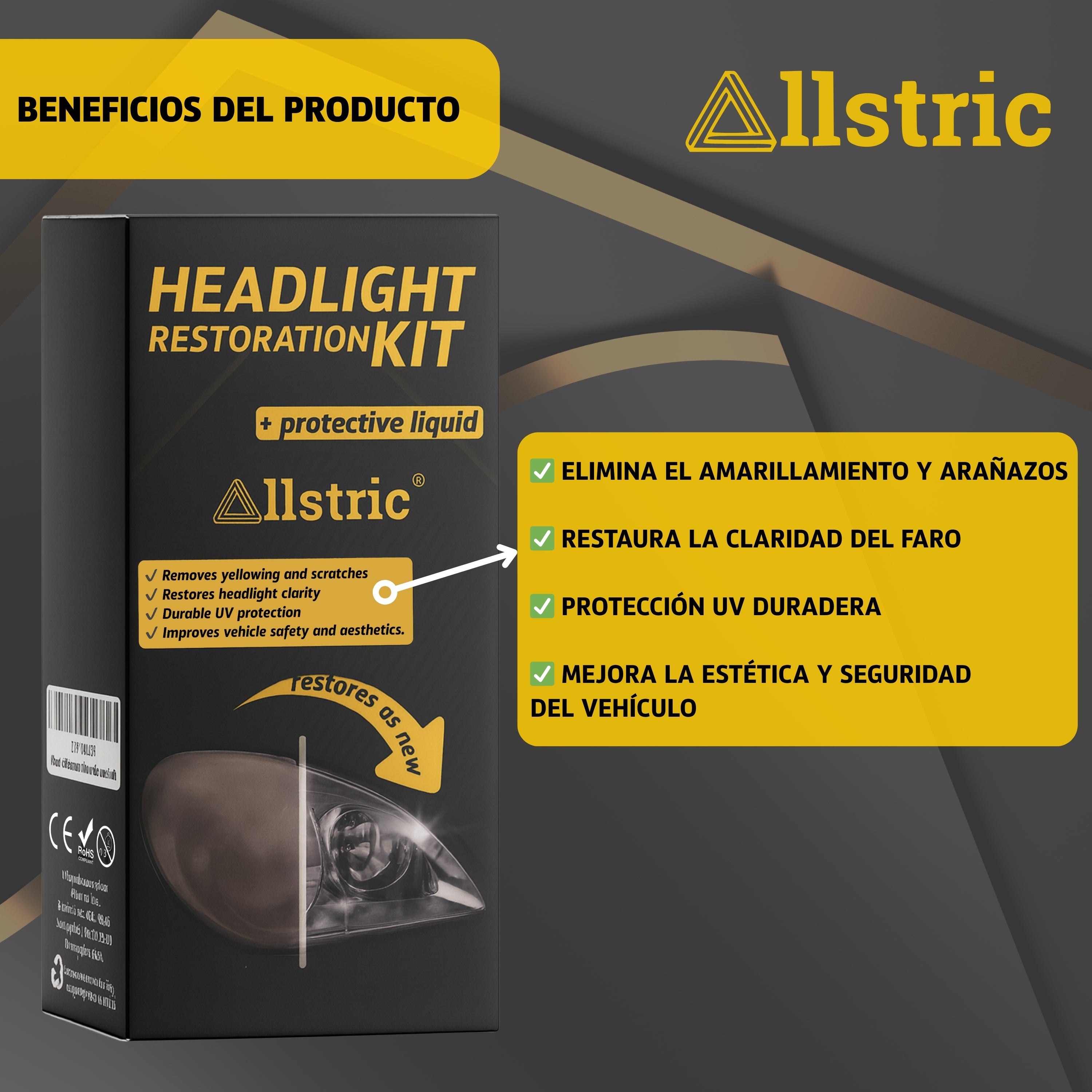 Allstric Kit Profesional Pulir Faros Coche