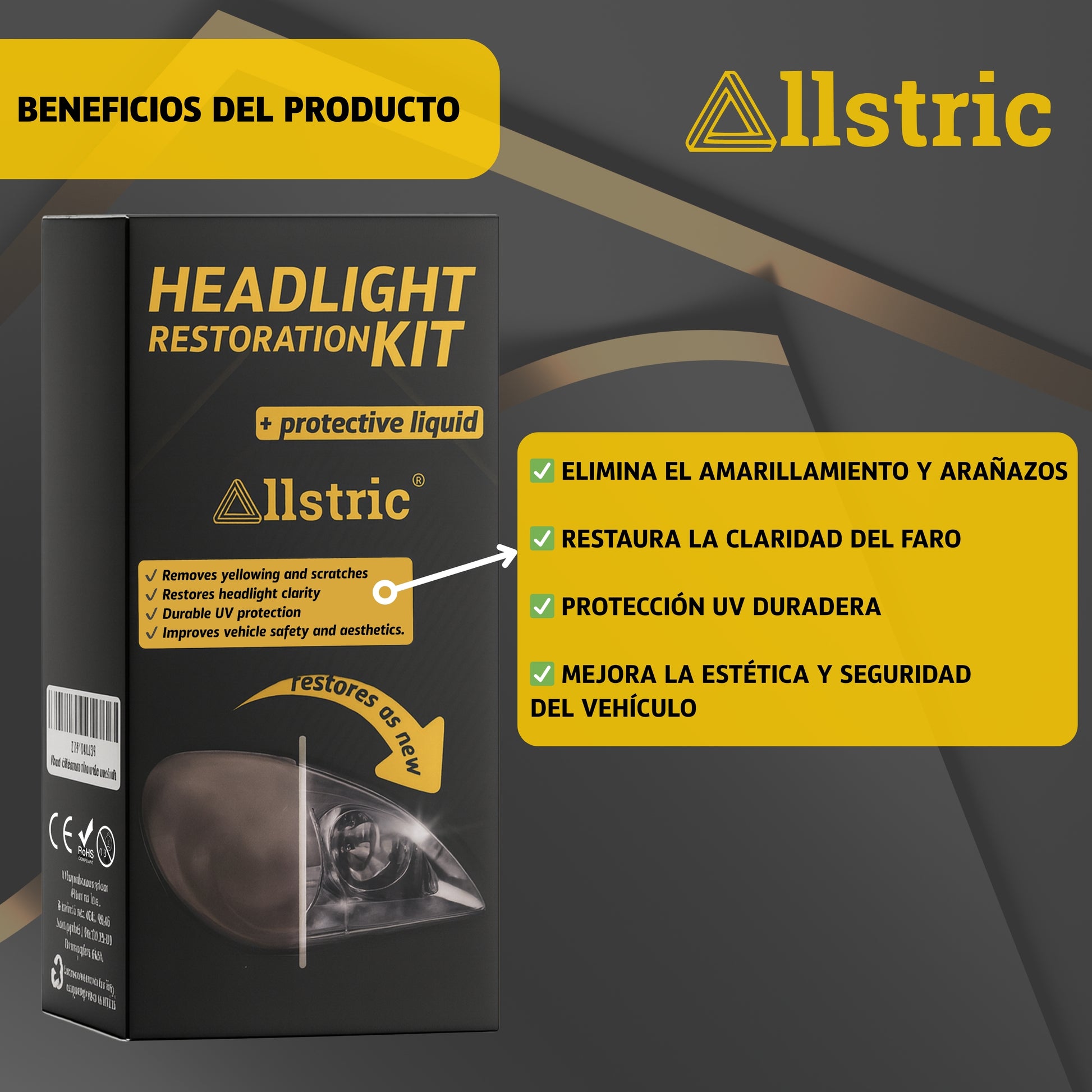 Allstric Kit Profesional Pulir Faros Coche