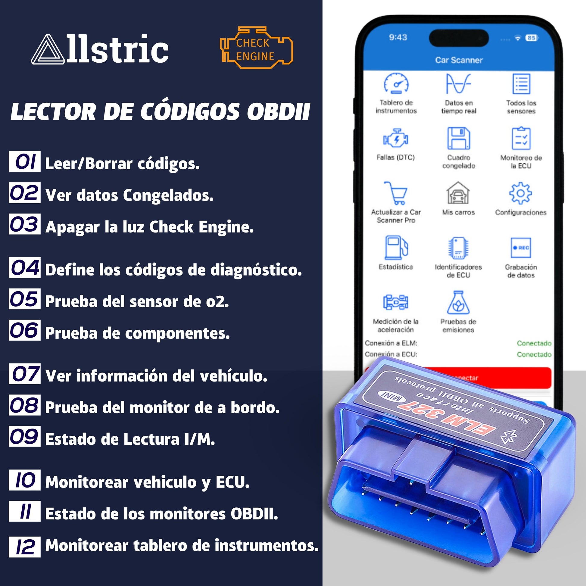 Allstric️ ELM327 OBD2 Herramienta de Diagnosis