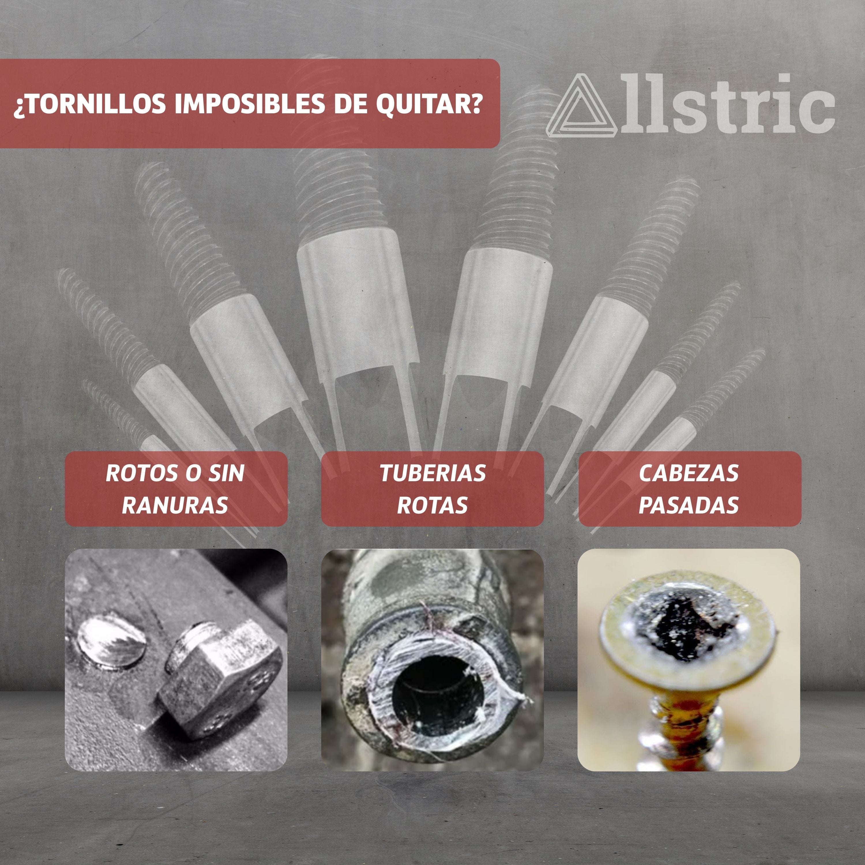 Allstric Juego 8 Extractor de Tornillos Rotos y Dañados